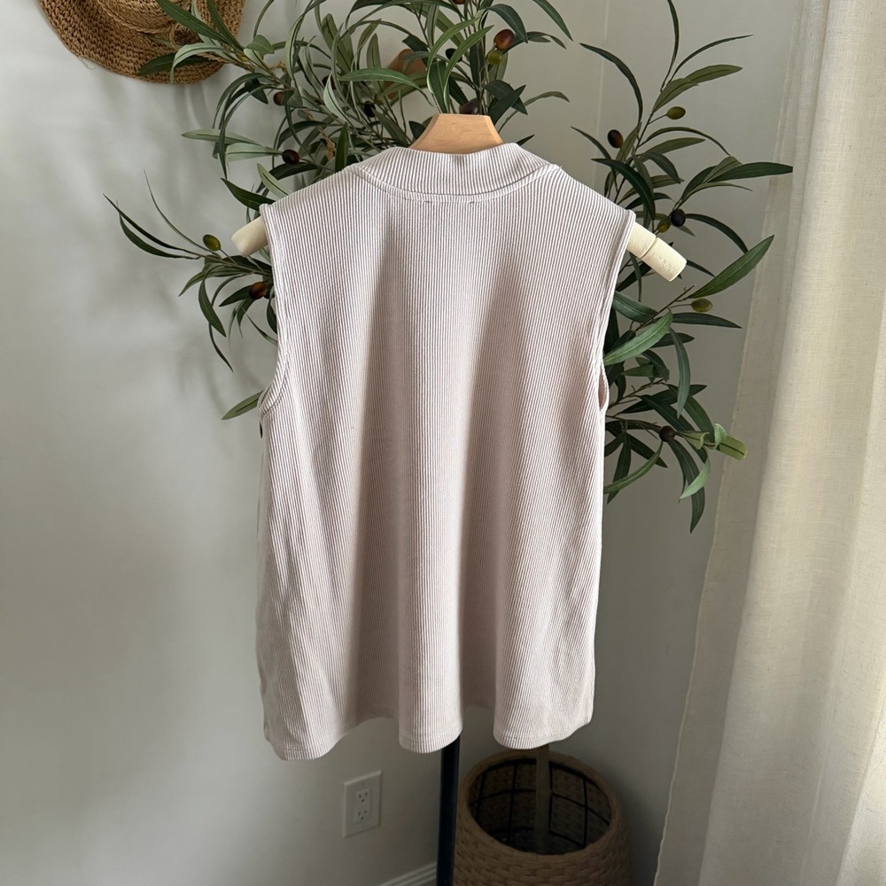 Eileen Fisher Ribbed Sleeveless Mock Neck Top Neutral Size M - Picture 5 of 8